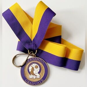 Hernando High School Graduate Satin Gold Medal Yellow Purple V Ribbon